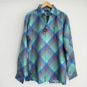 Vintage Alan Stuart Shirt Mens‎ XL Blue Button Up Disco Psychedelic Mod Pop Art